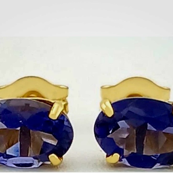 14 KT solid yellow Gold Natural 1.24cts. IOLITE Oval Stud Earrings - Picture 2 of 5